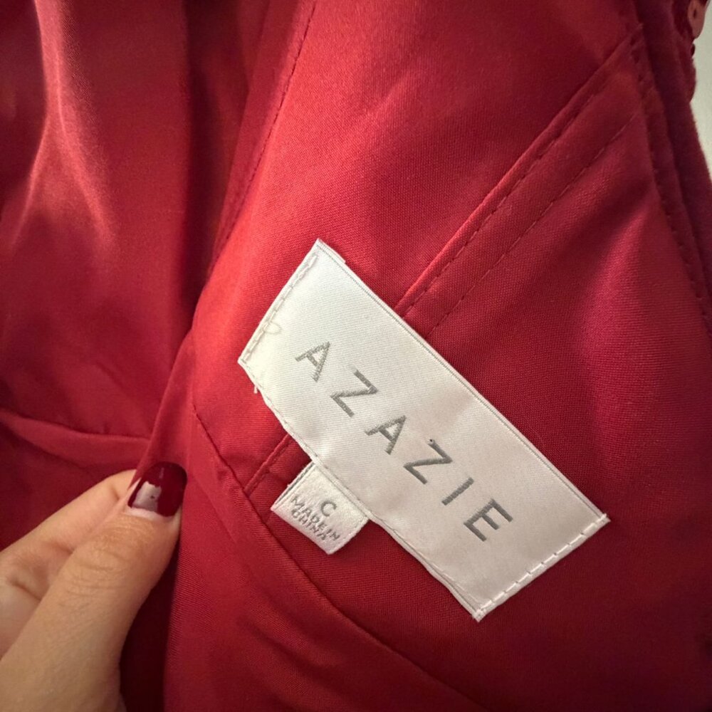 Azazie Red Sequin Bodice Formal Maxi Dress – Criss Cross Back – Size C - Picture 7 of 8